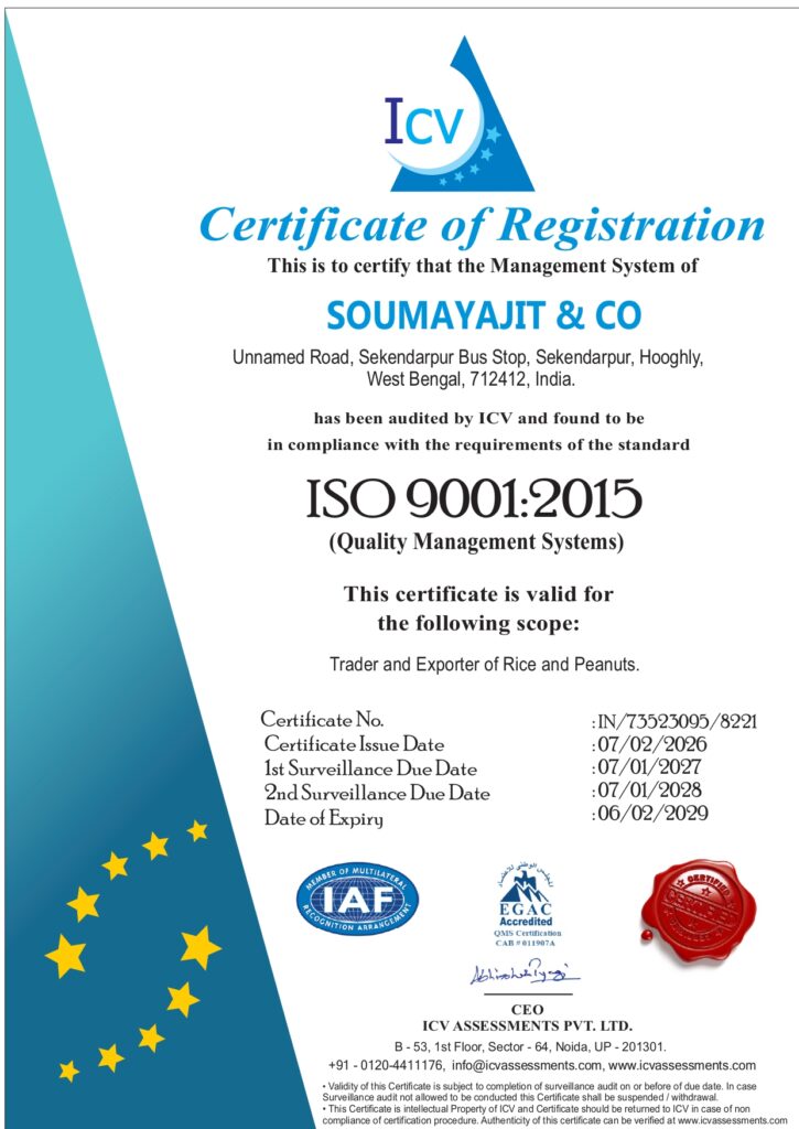 ISO 9001:2015 Certificate of Registration issued to Soumayajit & Co by ICV Assessments Pvt. Ltd., dated 07 February 2026.